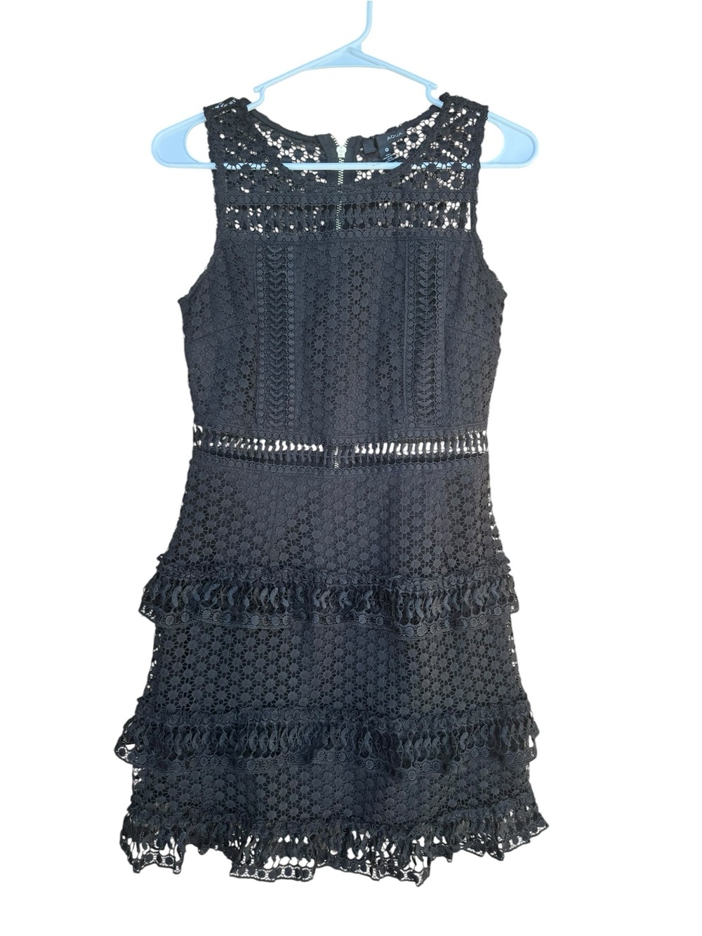 Aqua Black Crochet Tiered Mini Dress